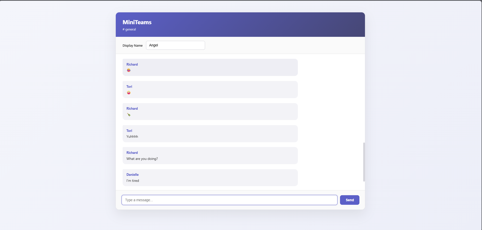 MiniTeams containerized collaboration application interface
